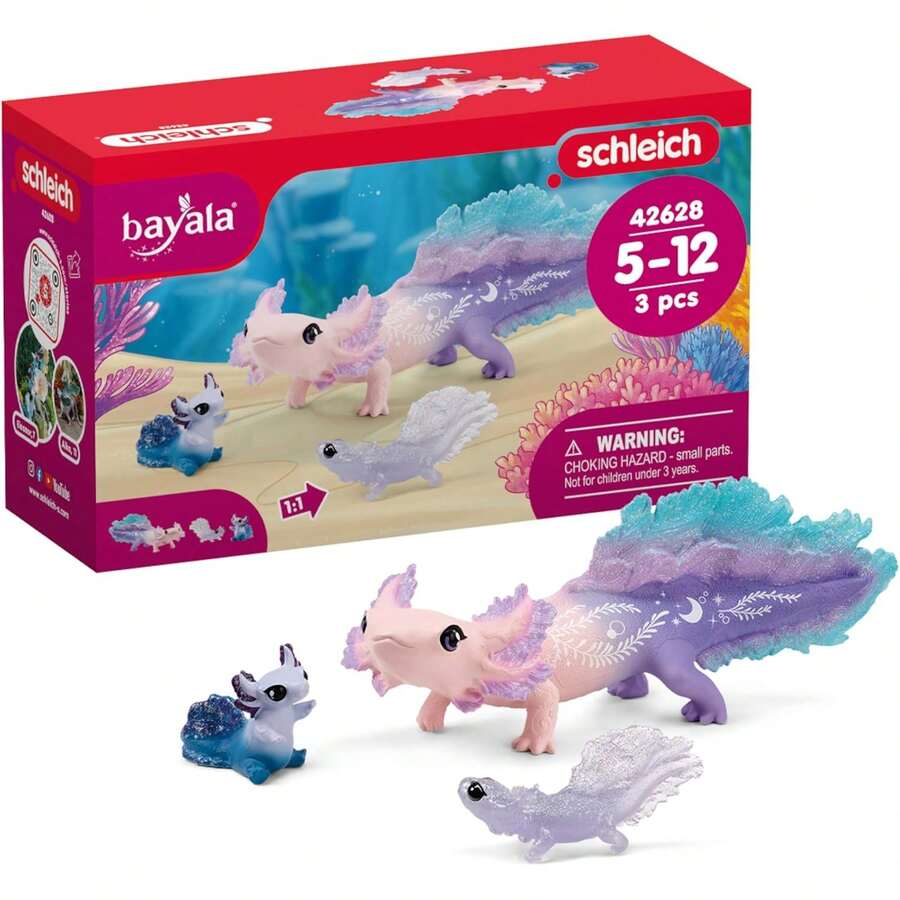 TendenciaSchleich bayala, Juego de 3 Piezas Axolotl Salamandra Juguetes para niñas y niños, Juego Axolotl Discovery con mamá y bebés, a Partir de 5 añosCalidad premium - Set de descubrimiento del ajolote - Ver 1