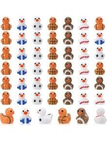 40/20/10个迷你树脂鸭子摆件，迷你运动球造型鸭子小动物装饰品，适用于DIY仙女花园、家庭办公室桌面、收藏展示、运动主题派对礼品、汽车内饰配件、情人节、新年、圣诞节装饰、生日派对礼物（款式随机） - 彩色 - 查看 3