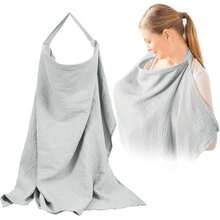 1pcs Cubierta de Lactancia Materna,Poncho de Delantal de Enfermera,Funda de Lactancia Transpirable 100% Algodón,con Bandolera Ajustable,Manta para Amamantar de Privacidad para Lactancia Sobre Marcha ()(gris claro) - Tipo 1 - Ver 2