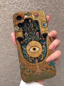 1pc, Hot Selling Evil Eye Pattern Design Black Phone Case, Shockproof Protection, Raised Screen And Camera Protection, Matte Simple And Lightweight Compatible With 17/17Air/17Pro/17ProMax, 16/16Plus/16ProMax, 15.14, 13, 12, 11 Series, Suitable For Samsung Galaxy S22, S23, S24, S25 PLUS ULTRA Series, Easter Gift, Christmas Halloween Decoration/Birthday Gift, Girlfriend, Boyfriend, Friend Or Oneself. - 黑色 - 查看 1