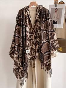 1pc Vintage Leopard Print Jacquard Imitation Cashmere Scarf For Women, Fashion Versatile Warm Shawl For Daily Matching Winter Fall