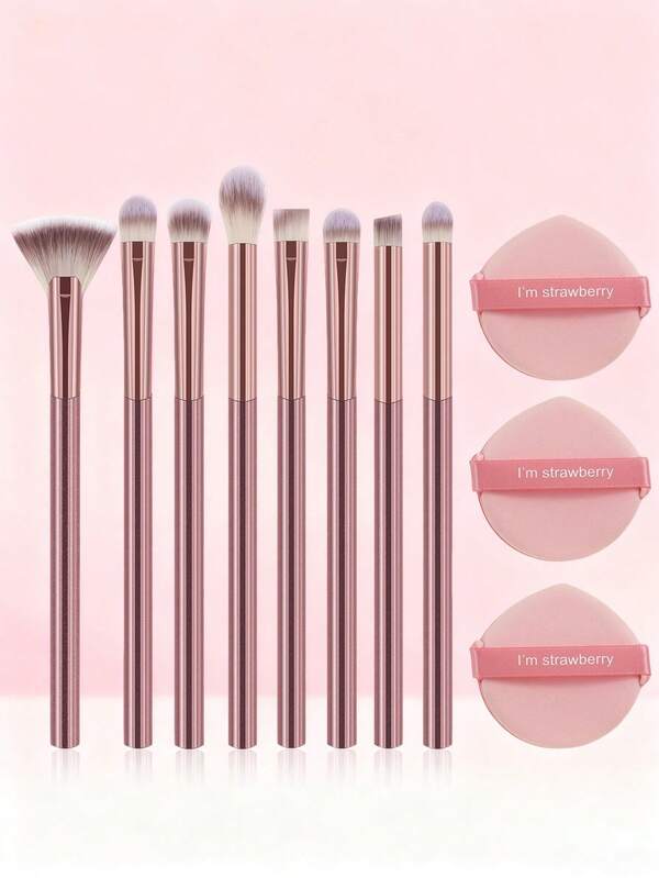 11pcs Complete Makeup Tool Set Includes 8 Brushes (Powder Brush, Blush Brush, Eyeshadow Brush) And 3 Sponge Puffs, A Multi-Functional Foundation Tool Suitable For Daily Full Makeup Application, Detailed Touch-Ups, And Ideal For Beginners' Makeup Practice