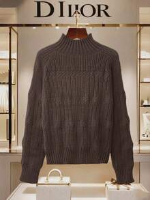 Women's Solid Color Top, Round Neck Long Sleeve Sweater, Casual Street Style, Popular Autumn/Winter Design, Versatile Item Suitable For Various Occasions, Women's Jacket, Women's Pullover, Women's Professional Wear, Easter Sweater And Other Women's Fashion Items.