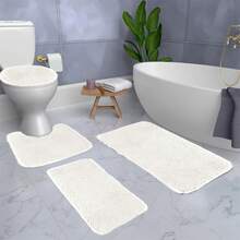4PCS Premium Bathroom Rug Set – Ultra Soft Non-Slip Bath Mats, Super Absorbent & Quick-Dry, Machine Washable , Plush Shaggy Toilet Carpet,  Perfect For Bath, Shower, Tub Floor,Toilet Floor - 白色 - 查看 2