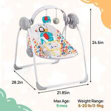 Portable Baby Swing,Baby Swing,Baby Swing Indoor/Outdoor, Foldable, Adjustable, Timer, Baby Swing Suitable For 0-6 Months Baby, 6-20 Pounds For Indoor And Outdoor As Hallowee & Christmas Gifts Bedroom - Yellow - View 2