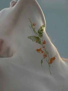 4张复古绿色蝴蝶临时纹身贴纸，彩色蝴蝶纹身贴，防水持久