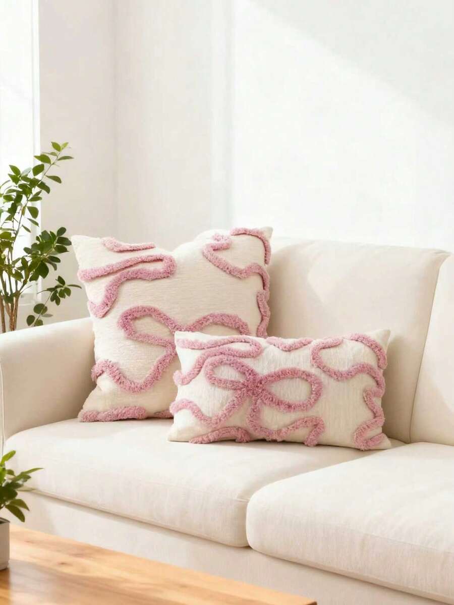 1 pièce Housse de coussin décoratif en velours doux chenille avec motif nœud, 45 cm * 45 cm, convient pour le canapé, le lit et la décoration de la chambre, pour une utilisation intérieure et extérieure, l'insert de coussin n'est pas inclus - Rose bonbon - Voir 1