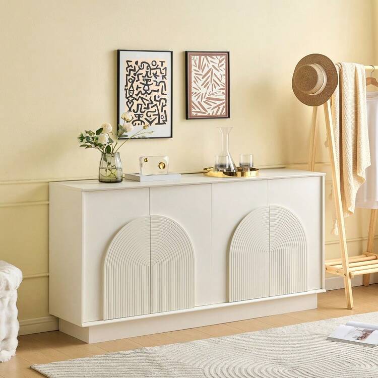 Modern White 4-Door Sideboard, Design With Curved Doors And Matte Finish, MDF Structure For Living Room And Dining Room, Elegant Storage Solution - White Style1 - View 6