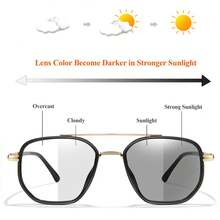 1PC Metal Frame Fashionable Color Changing Reading Glasses, Anti Blue Light Lenses, Suitable For Middle-Aged And Elderly People To Read Books, Newspapers, Mobile Phones, With Exquisite Glasses Cases, UNISEX - Silver AD11 Case - View 3