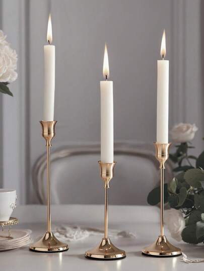 3pcs/Set Iron Taper Candle Holder,Decorative Candle Stand - Candlestick Holder For Wedding, Dinning, Party - Antique Brass,Fireplace Decor Candelabra Table Decor Pillar Candle Holder For Wedding,Home Decor, Holiday Party Decor,Festival Decor Home