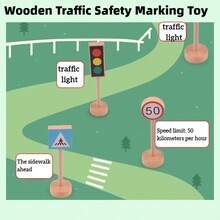 1 Box Wooden Traffic Safety Sign Toys, Wooden Role Play Toys, Traffic Signs And Signal Lights | Educational Toys, Car Accessories, Birthday Gift, Christmas Gift, Suitable For Boys And Girls 3+ Years Old - Wooden Toys - View 5