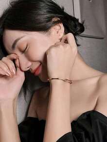 1pc Vintage Stainless Steel Bamboo Shaped Open Bracelet - vàng - Xem 8