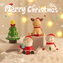 Christmas Decor Santa Claus & Snowman Resin Figurines, Cartoon Scene Decoration, Gift Ornaments - Multicolor - View 2