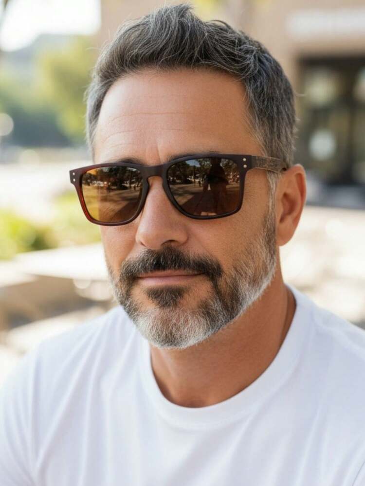 OCULOS DE SOL MASCULINO FEMININO QUADRADO REDONDO HASTE COM MOLA IMITACAO BAMBU LENTE UV400 - 3876/LENTE POLARIZADO CAFÉ - Visão 2