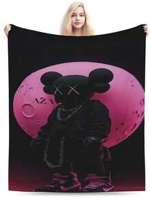 Kawss Kawaii Kaw Blanket Anime Snuggle Blanket - Ultra Soft Flannel Throw, The Perfect Gift For Fans For Christmas & Birthday, For Home Use, Camping And Travel Adventures - Black - View 2