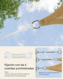 Vela de Sombra de 3 x 3 m, Tejido HDPE de Protección Solar, Transpirable, Permeable al Agua, Terraza, Jardín, Balcón, Camping, Cuadrada, Cóncava, Cuerdas de 2 m, Amarillo Arena - Amarillo - Ver 2