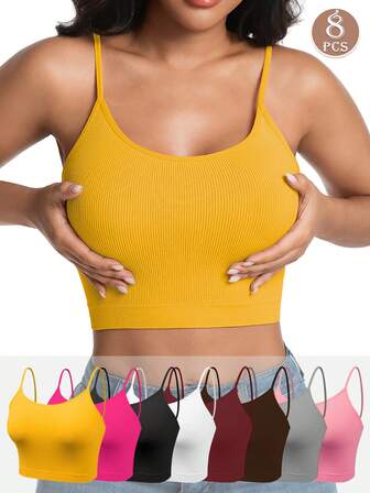 8pcs/Set Seamless Sexy Sleeveless Off-Shoulder Wireless Unpadded Daily Casual Sports Camisole Bras For Women