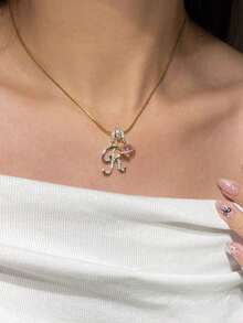 1pc Minimalist Cubic Zirconia Heart Pendant Initial Necklace, Customized Simple Letter Name Necklace, Stainless Steel Personalized Initial Pendant For Women, Ideal Gift For Girlfriend, Mom, Family, Friend, Daughter, Anniversary, Valentine's Day, Mother's Day, Birthday, Graduation, Daily Wear, Wedding, Party, Gold, Stylish, Colorful