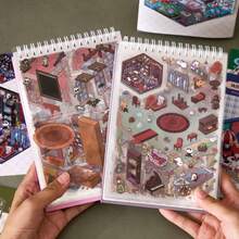 51pcs Horror Town Miniature Scene Sticker Book, Includes 20 Different Scenes And 31 Sticker Materials, Upgraded Laminated 3D Cartoon House DIY Landscaping Decoration Graffiti Sticker Scrapbook Supplies