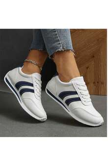 女士休闲户外运动鞋，几何图案运动针织系带运动鞋，适合居家及所有季节穿着