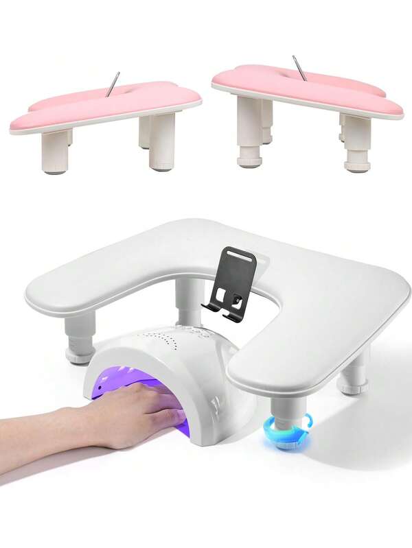 Arm Rest For Nails Tech With Phone Holder, U-Shaped Height Adjustable Manicure Nail Hand Rest Pillow For Salon, Rotating Phone Stand