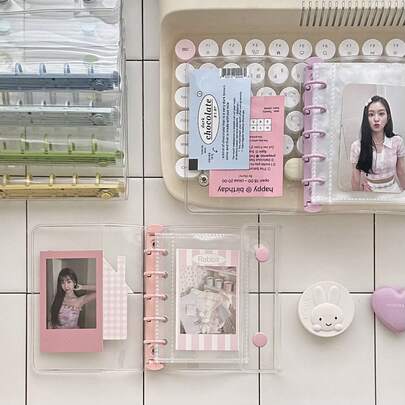 1pc A6, A7, M5 Macaron Loose Leaf Binder, Transparent Glitter Star Loose Leaf Binder, Ring Binder Set, Sticker Book, Stamp Album, Tape, Customizable Planner, Diary, Back To School, New Year Gift, Christmas Gift