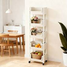 Carrito de almacenamiento móvil de cinco niveles con diseño con ruedas, adecuado para la sala de estar, el dormitorio y la cocina. Organiza libros y artículos de papelería del dormitorio. Estantería de almacenamiento multifuncional disponible en colores macaron/blanco. Regalo práctico para decoración de Halloween/Navidad - Multicolor - Ver 8