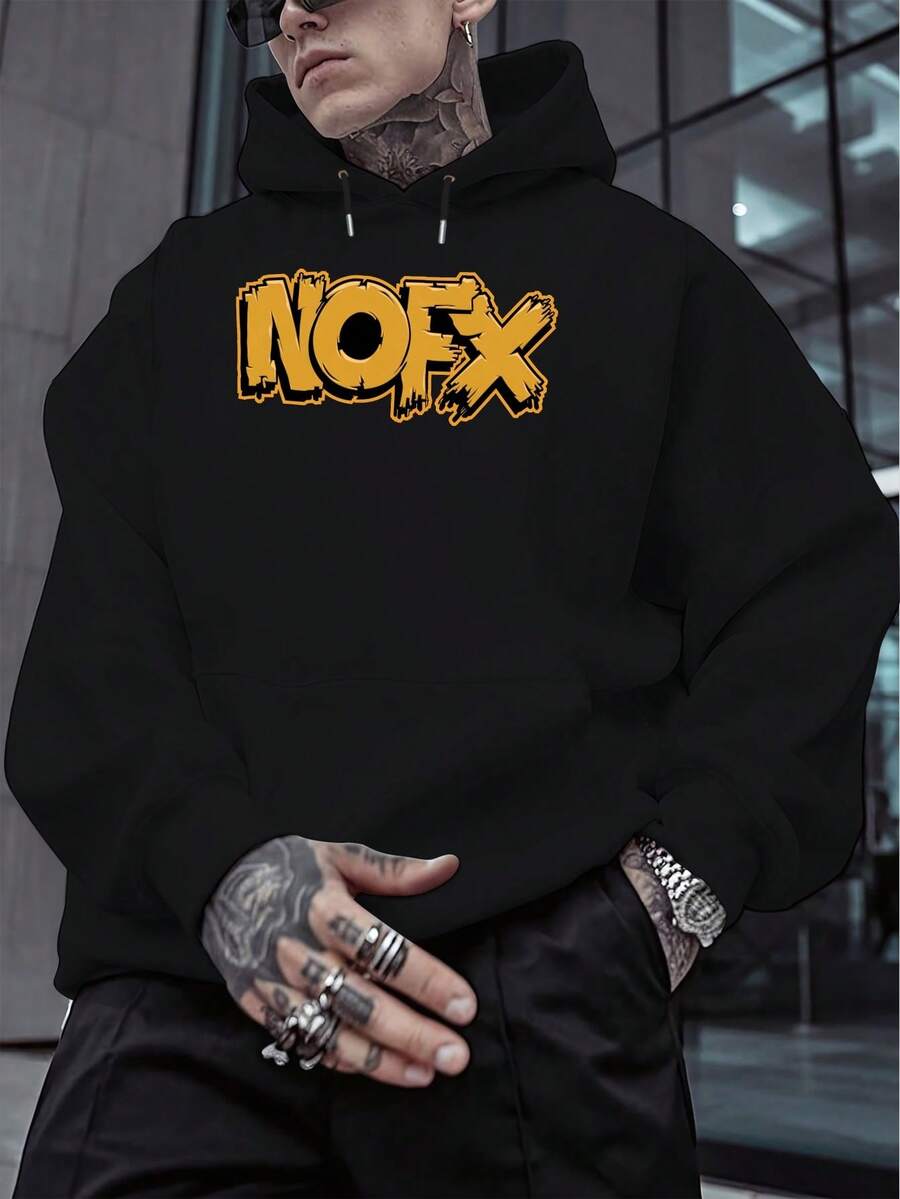Sudadera con capucha para hombre de NOFX - Sudadera holgada, tela suave, prenda superior de estilo urbano, adecuada para otoño e invierno, regalo de moda para hombres - Ropa casual de uso diario, sudadera con capucha, ropa de otoño e invierno, estampado de letras grandes, ajuste cómodo, holgado - Negro - Ver 1