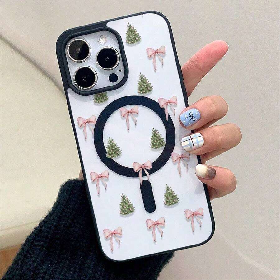 Funda de una pieza con diseño de lazo de árbol. Diseño sencillo y elegante. Diseño magnético. Compatible con phone 11, 12, 13, 14, 15, 16, 17, Pro/Plus/Pro y S22, 223, 824, S25 Ultra/FE. Admite carga inalámbrica. Ideal para regalar a amigos, también se puede usar en ocasiones especiales como Año Nuevo, San Valentín, etc. - Negro - Ver 1