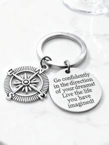 1pc Stainless Steel Compass Keychain, Multifunctional Backpack Pendant, Unisex, Creative Practical Small Gift, Suitable For Friends Birthday And Souvenirs - Multicolor - View 1