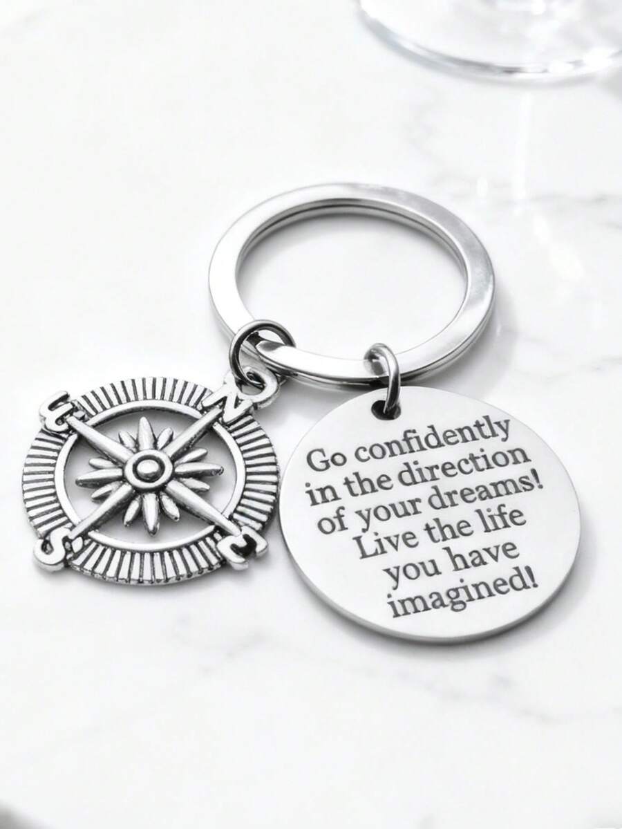 1pc Stainless Steel Compass Keychain, Multifunctional Backpack Pendant, Unisex, Creative Practical Small Gift, Suitable For Friends Birthday And Souvenirs - Multicolor - View 1