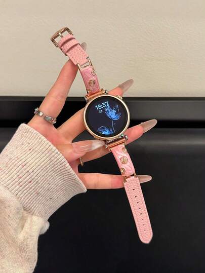 Luxury Leather Watch Band With Diamond C-Shaped Buckle - Compatible Galaxy Watch 7/6/5/4 (40mm/45mm) & Watch 6 Classic (43mm/50mm) & Watch 5 Pro (45mm) - Comfortable Sweat-Resistant Strap - Fashionable Slim Design - Multi-Color Options - Perfect For Business/Dates/Weddings/Parties/Daily Wear - Ideal Women's Gift