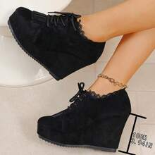 Giày cao gót đế xuồng buộc dây thời trang, đế dày mới, đơn giản, dành cho mùa xuân/thu, ngoài trời, cỡ lớn dành cho nữ - màu đen - Xem 9