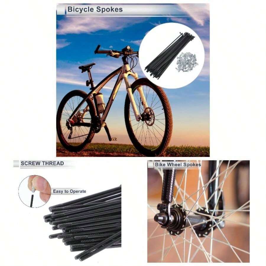 1 Set Universal Spokes 13G 130mm Length Bike Wheel Spokes Nipple Black 45 Steel - Initial - View 1