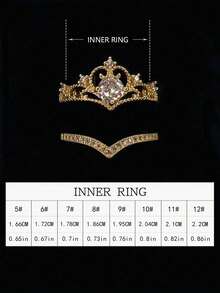 2 件套戒指：优雅奢华皇冠方晶锆石戒指，女士婚礼时尚珠宝，镀铜仿金，适合她、妈妈、母亲、母亲节的完美情人节礼物，礼物