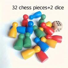 34pcs Chess Set - 32 Chess Pieces + 2 Dice, Wooden Chess Set, 4 Colors, Suitable For Chess, Checkers, Backgammon Party Games, Perfect For Tabletop Games, Party Games, Board Games, Family Gatherings, Outdoor Activities, Ideal For Party Gifts, Graduation Gifts, Birthday Gifts, Thanksgiving Gifts, Mother's Day Gifts, Easter Gifts