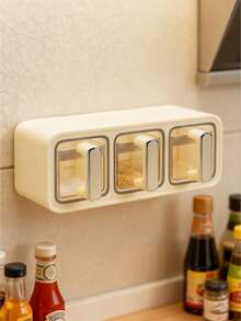 1 szt. Szaro-mleczno-biały pojemnik na przyprawy, stojak na przyprawy, szuflada na przyprawy, samoprzylepny pojemnik na przyprawy do montażu na ścianie, modny wygląd, odpowiedni do szafki, kuchni, przechowywania cukru, soli, pieprzu i innych przypraw, nie wymaga wiercenia, nadaje się do blatów kuchennych i przechowywania żywności - Wielokolorowe - Zobacz 7