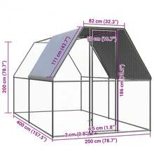 vidaXL Outdoor-Hühnerkäfig 2x4x2 M Verzinkter Stahl - Argento - Visualizzare 5