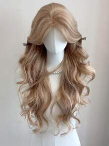 26英寸合成纤维假发，中分长卷金色假发，适合日常佩戴、节日、旅行、派对、角色扮演、万圣节、圣诞节等场合。 - 金色 - 查看 3