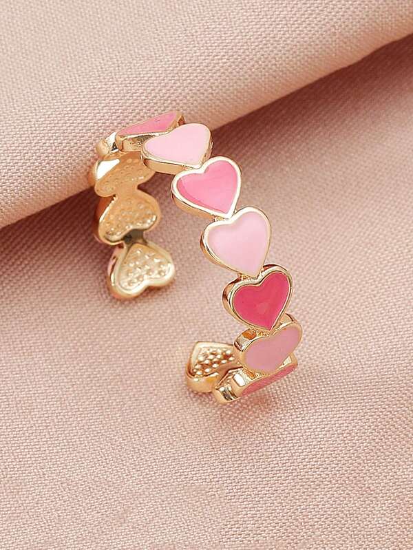 1 pieza Anillo versátil en forma de corazón rosa, anillo de corazón abierto de cobre dulce, estilo creativo europeo y americano