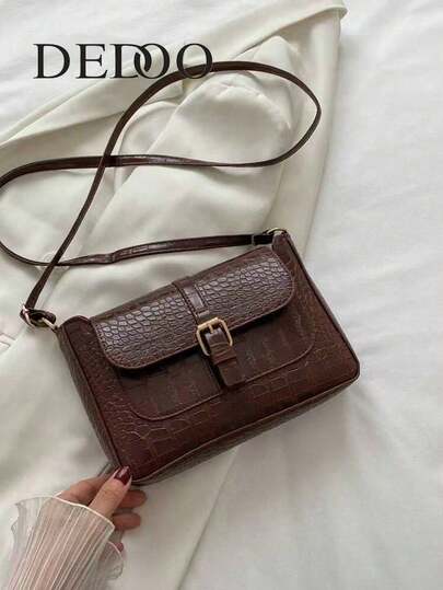 Dedoo 女士时尚休闲百搭纯色皮革装饰斜挎包