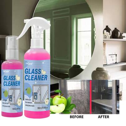 H4Cacle Household Glass Cleaner Removes Water Spots, Grime, And Dust From Glass Surfaces Shower Glass Descaler Powerful Formula For Shower Doors, Mirrors, And Tiles Fresh Green Apple Scent