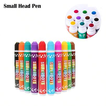 10pcs Polka Dot Graffiti Pens, Fine Tip Pens, Kids Stationery Art Drawing Tools, Watercolor Pens Gift, Back To School Welcome Gift