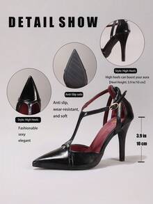 女士时尚黑色高跟鞋，性感尖头，优雅镂空细高跟，适合派对、宴会等场合，红底高跟鞋 - 黑色 - 查看 3