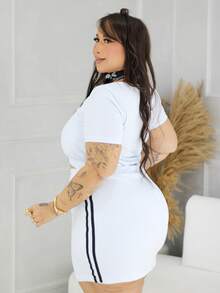 Plus Size Blouse With Square Neckline, Short Sleeves, And Support - White - View 3