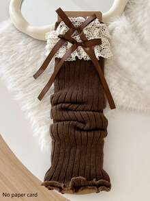 1/2/4/6双装女士彩色蝴蝶结蕾丝边过膝保暖腿套，可爱时尚，适合春、夏、秋、冬四季穿着 - 彩色 - 查看 9