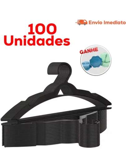 Kit 100 Cabides Chato Adulto Preto
