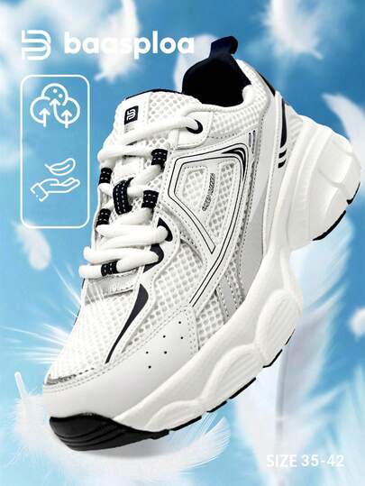 baasploa Women's Mesh Running Shoes New Spring And Autumn Thick-Soled Height-Increasing Sports Shoes Lightweight Casual Shoes Vintage Shoes Shock-Absorbing Anti-Slip Wear-Resistant Soft-Soled Walking Shoes Women's Shoes Fashionable And Versatile Running Training Shoes