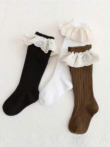 3 Pairs Linen Lace Calf Socks, Children's Sweet Spanish Style Mid-Calf Socks, Dance Socks - Multicolor - View 7