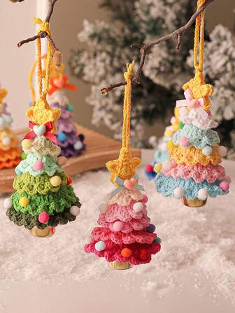 1 件手工钩针圣诞树装饰，圣诞装饰车挂配件，创意针织礼物